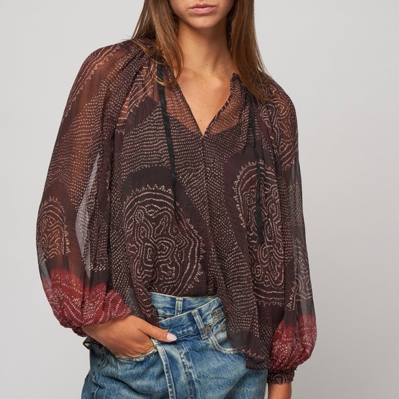 NEW Ulla Johnson Pauline Long Sleeve Silk Blouse in Garnet Women’s Size 0 Top - Picture 1 of 13